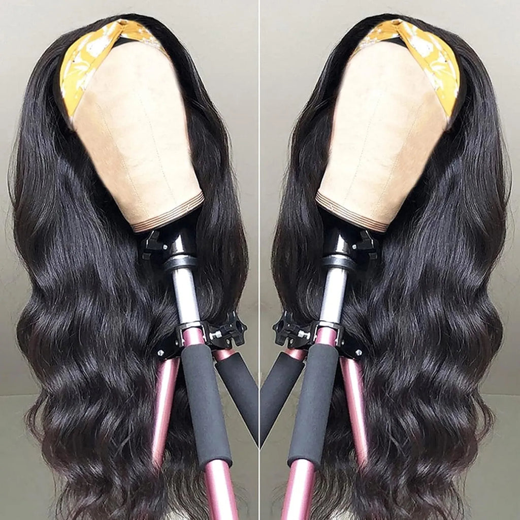 Human Hair Body Wave Headband Wigs for Black Women Brazilian Virgin Hair Glueless None Lace Front Wigs Headband Wig Wear and Go Wigs 180% Density