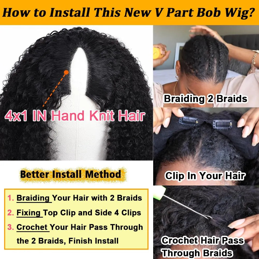 v part wig human hair kinky curly upgrade u part glueless wigs human hair pre plucked for black women 180% density 4x4x1 inch middle net clip in half wig natural black