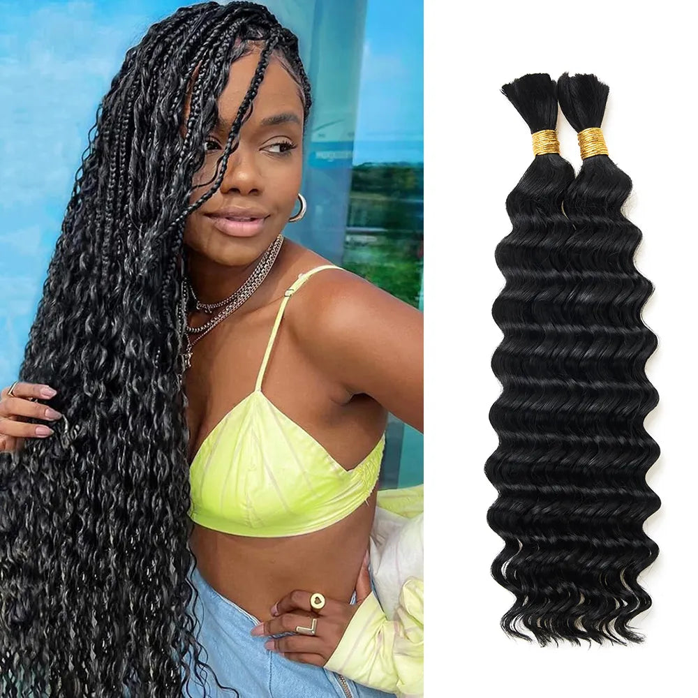 100% human braiding hair for Boho Braids 18 Inch 100g 2 Bundles Deep Wave Bulk No Weft 10A Curly Human Hair bulk unprocessed brazilian hair