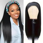 Headband Wigs Human Hair Straight for Black Women Glueless None Lace Front Wigs Brazilian Virgin Human Hair Machine Made Wig 180% Density Natural Color