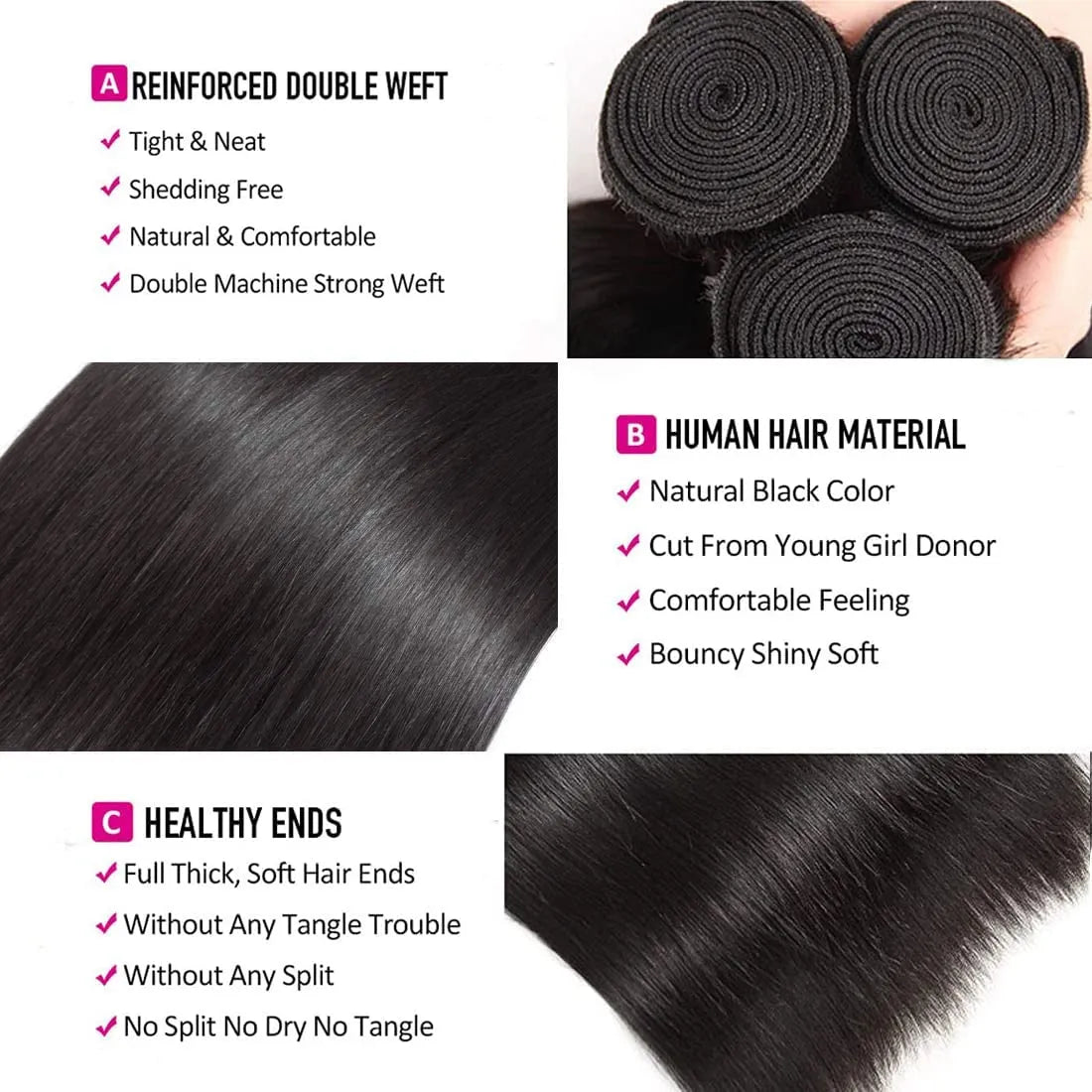 Straight Human Hair Brazilian Straight Hair Bundles 100% Unprocessed Virgin Hair Weave Bundle Human Hair Extensions for Women Natural Color