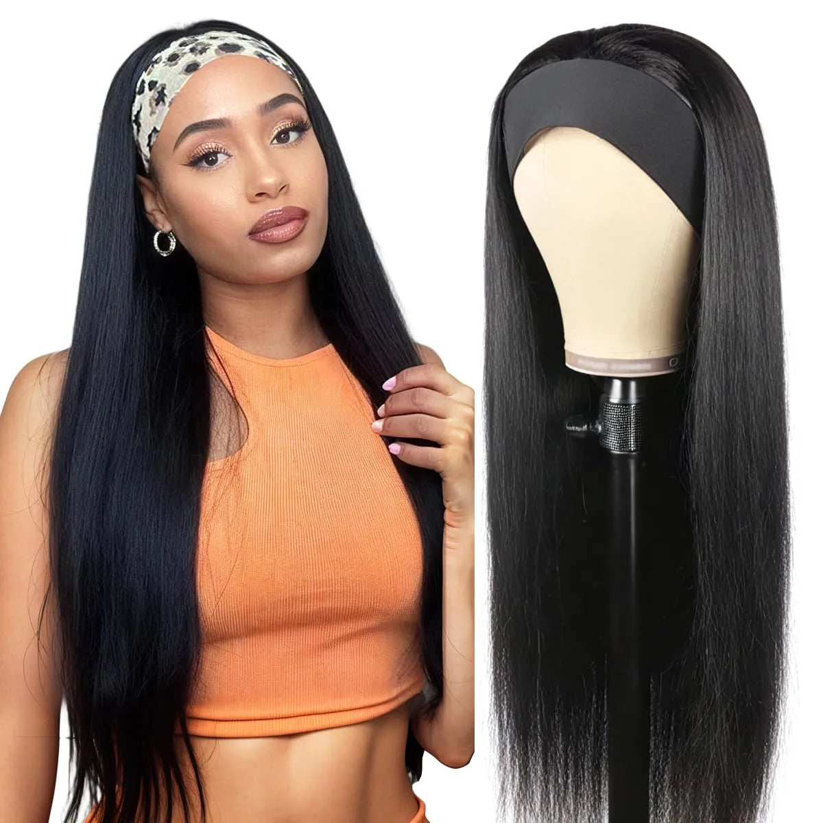 Straight Headband Wigs Human Hair for Black Women Glueless None Lace Front Wig Brazilian Virgin Human Hair Wigs Natural